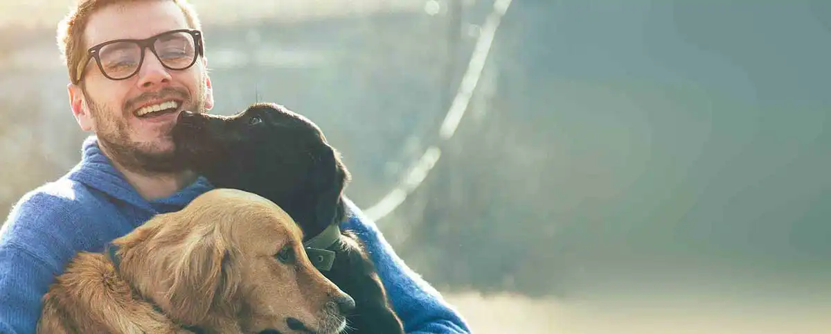 A man with two dogs
